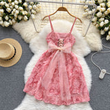 Ndyad Pink Spaghetti Straps A-Line Printed Chiffon Short Stunning Party Dress HZ1024