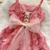 Ndyad Pink Spaghetti Straps A-Line Printed Chiffon Short Stunning Party Dress HZ1024