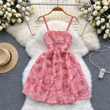 Ndyad Pink Spaghetti Straps A-Line Printed Chiffon Short Stunning Party Dress HZ1024