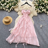 Ndyad Pink Spaghetti Straps Sheath Chiffon Dress Cocktail Party Dress HZ1024