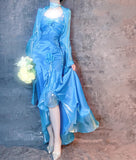 Ndyad Blue Spaghetti Straps Mermaid Evening Gowns Chiffon Satin Long Stunning Prom Dresses HZ1024