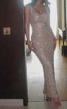 Ndyad Champagne Square Neck Mermaid Sequin Beading Long Prom Dresses Fashion Formal Evening Gowns HZ1024