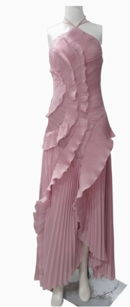 Ndyad Purple Halter A-Line Guest Dresses Chiffon Ruffles Long Prom Dresses Birthday Dresses HZ1024