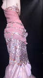Ndyad Pink One Shoulder Mermaid Satin Prom Dresses Formal Evening Gowns with Beading HZ1024