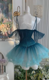 Ndyad Gradient Jade V-neck A-Line Tulle Short Party Dresses Sweetheart 16 Birthday Dress HZ1024