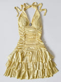 Ndyad Halter Yellow A-Line Satin Short Party Dress HZ1024