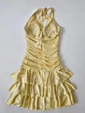 Ndyad Halter Yellow A-Line Satin Short Party Dress HZ1024