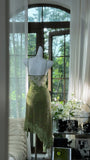 Ndyad Green Spaghetti Straps A-Line Chiffon Beaded Short Prom Dresses HZ1024