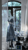 Ndyad Green Spaghetti Straps A-Line Chiffon Beaded Short Prom Dresses HZ1024