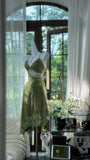 Ndyad Green Spaghetti Straps A-Line Chiffon Beaded Short Prom Dresses HZ1024