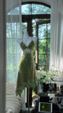 Ndyad Green Spaghetti Straps A-Line Chiffon Beaded Short Prom Dresses HZ1024