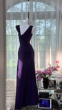 Ndyad Dark Purple V Neck Sheath Chiffon Long Prom Dresses Formal Evening Gowns HZ1024