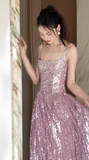 Ndyad Square Neck A-Line Sequins Long Prom Dresses Sweet Birthday Evening Gowns HZ1024