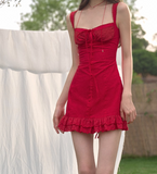 Ndyad Red Square Neck A-Line Short Birthday Party Dress HZ1024