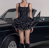 Ndyad Black Square Neck A-Line Satin Short Prom Dresses Cocktail Party Dress HZ1024