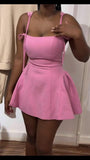 Ndyad Pink Spaghetti Straps A-Line Satin Short Party Dress Sweet 16 Birthday Evening Gowns HZ1024