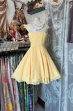 Ndyad Yellow Spaghetti Straps A-Line Chiffon Short Birthday Party Dress HZ1024