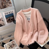 Ndyad Knit Ripped Edge Cardigan Sweater HZ1024