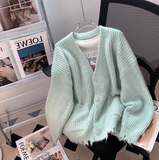 Ndyad Knit Ripped Edge Cardigan Sweater HZ1024