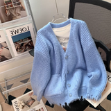 Ndyad Knit Ripped Edge Cardigan Sweater HZ1024