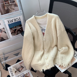 Ndyad Knit Ripped Edge Cardigan Sweater HZ1024