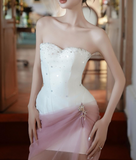 Ndyad White Strapless Sheath Satin Short Evening Dress Sweet Homecoming Dress HZ1024