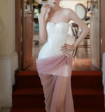 Ndyad White Strapless Sheath Satin Short Evening Dress Sweet Homecoming Dress HZ1024