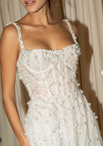 Ndyad White Square Neck Sheath Beaded Short Wedding Dress Birthday Evening Gowns HZ1024