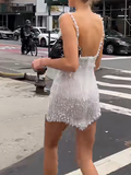 Ndyad White Square Neck Sheath Beaded Short Wedding Dress Birthday Evening Gowns HZ1024