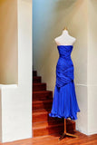 Ndyad Klein Blue Strapless Mermaid Chiffon Long Prom Dresses Unique Birthday Evening Gowns HZ1024
