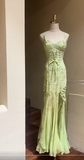 Ndyad Green Sweetheart Mermaid Chiffon Beaded Prom Dresses Vintage Evening Gowns HZ1024