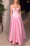 Ndyad Pink Strapless A-Line Satin Long Prom Dresses Formal Evening Gowns HZ1024