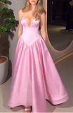 Ndyad Pink Strapless A-Line Satin Long Prom Dresses Formal Evening Gowns HZ1024