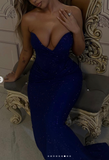 Ndyad Navy Blue Sweetheart Mermaid Long Prom Dresses Sparkling Formal Evening Gowns HZ1024