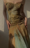 Ndyad Spaghetti Straps Sheath Tulle Beaded Long Prom Dresses Elegant Evening Gowns HZ1024