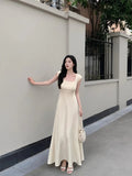 Evafashion simple A-line square neck long skirt HZ1024