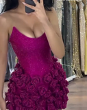 Ndyad Strapless Fuchsia Bodycon Glitter Short Evening Dress Homecoming Dress HZ1024