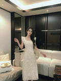 Evafashion Break French Lace Embroidery Floral Ruffle Dress HZ1024