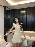 Evafashion Break French Lace Embroidery Floral Ruffle Dress HZ1024