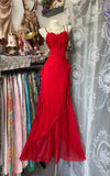 Ndyad Red Spaghetti Strap Sheath Chiffon Long Prom Dresses Elegant Wedding Guest Dresses HZ1024