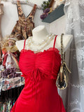 Ndyad Red Spaghetti Strap Sheath Chiffon Long Prom Dresses Elegant Wedding Guest Dresses HZ1024