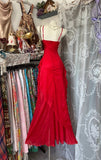 Ndyad Red Spaghetti Strap Sheath Chiffon Long Prom Dresses Elegant Wedding Guest Dresses HZ1024