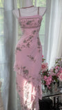 Ndyad Square Neck Pink Sheath Beaded Chiffon Prom Dresses Vintage Evening Gowns HZ1024