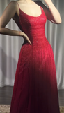 Ndyad Gradient Pink Spaghetti Straps A-Line Chiffon Beading Long Prom Dresses Elegant Birthday Evening Gowns HZ1024