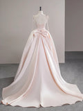 Evafashion Satin Pink Champagne Long Prom Dress, Pink Champagne Long Evening Dress HZ1024