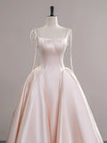 Evafashion Satin Pink Champagne Long Prom Dress, Pink Champagne Long Evening Dress HZ1024