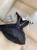 Ndyad Black Hepburn Style Off-shoulder A-Line Pleated Short Party Dress HZ1024
