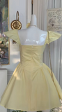 Ndyad Butter Yellow Square Neck A-Line Short Birthday Party Dress Sweet Homecoming Dress HZ1024