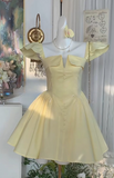 Ndyad Butter Yellow Square Neck A-Line Short Birthday Party Dress Sweet Homecoming Dress HZ1024