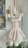 Ndyad Light Champagne Spaghetti Straps A-Line Satin Short Prom Dresses Birthday Party Dresses with Polka Dots HZ1024